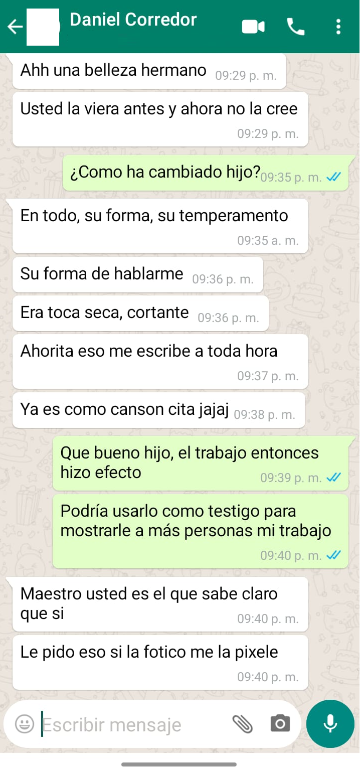 Testimonio de WhatsApp sobre consulta espiritual
