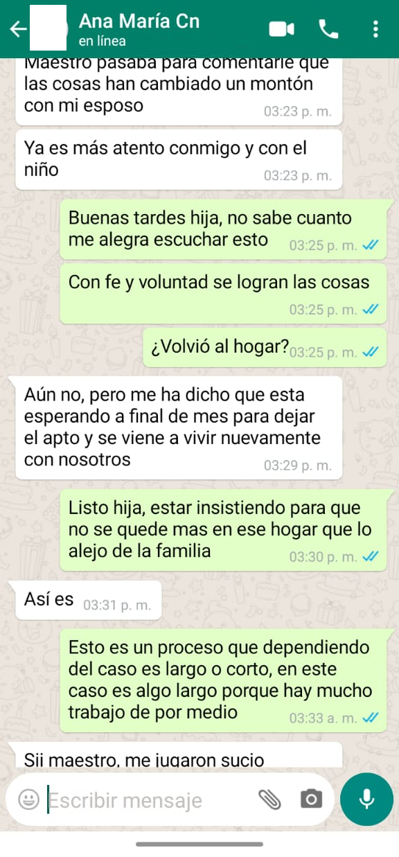 Mensaje de WhatsApp de persona atendida
